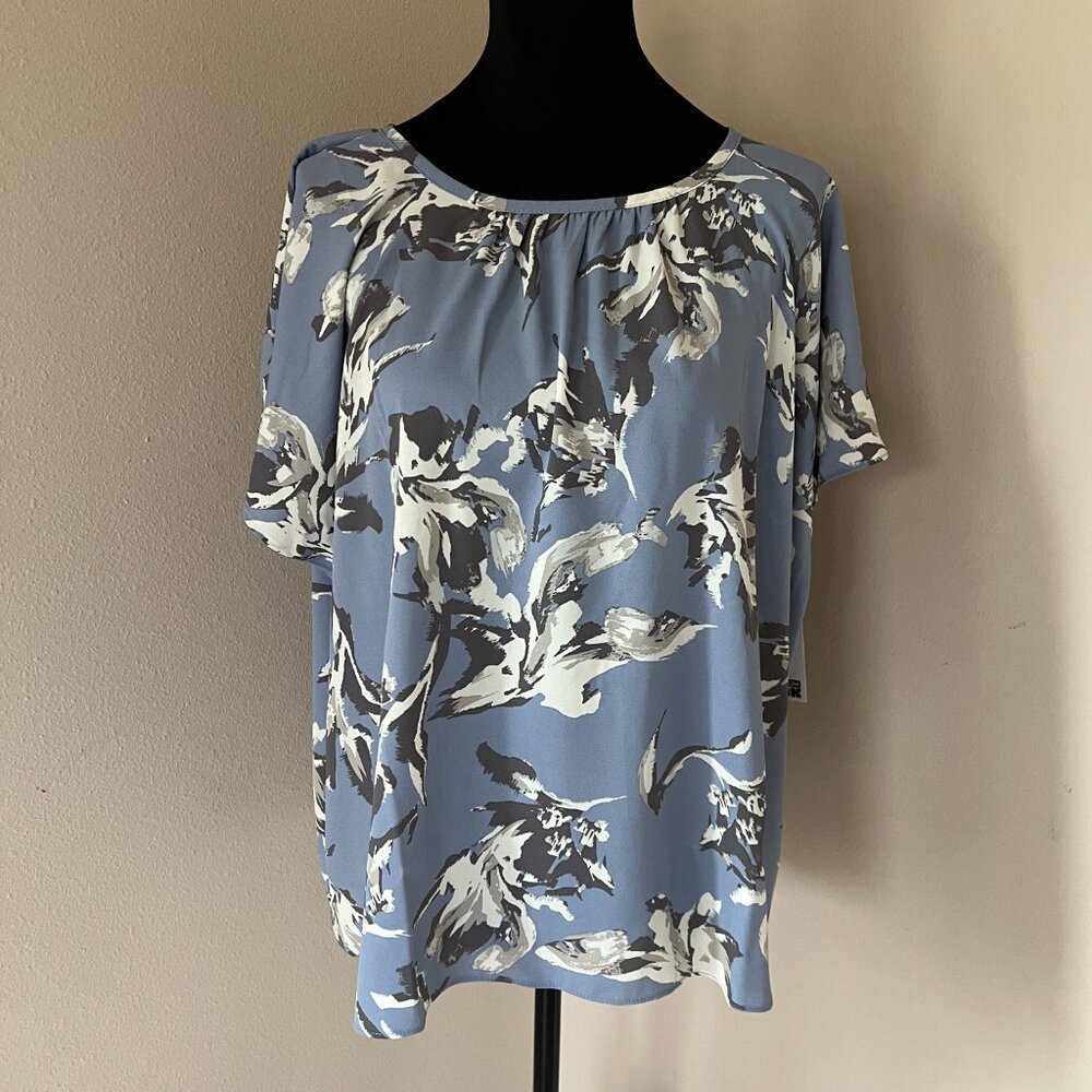 NORDSTROM RACK Gathered Crewneck Short Sleeve Top 1X Blue Grey